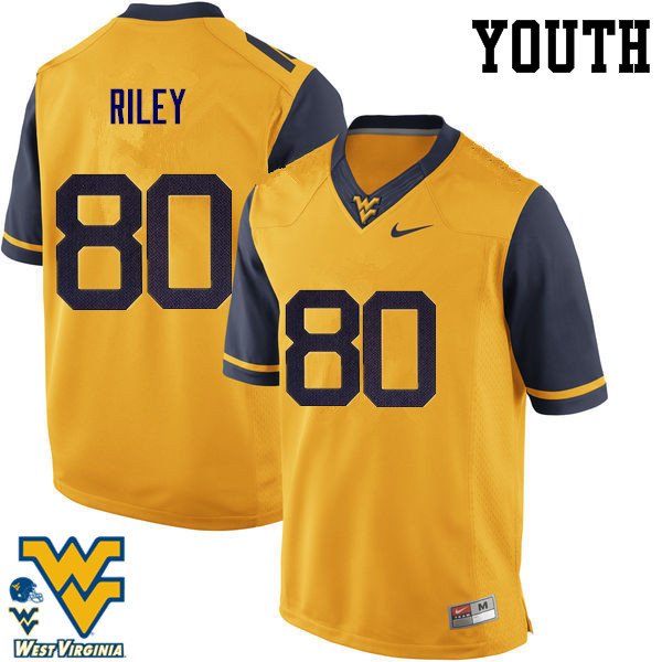 Youth #80 Chase Riley West Virginia Mountaineers College Football Jerseys-Gold - Click Image to Close